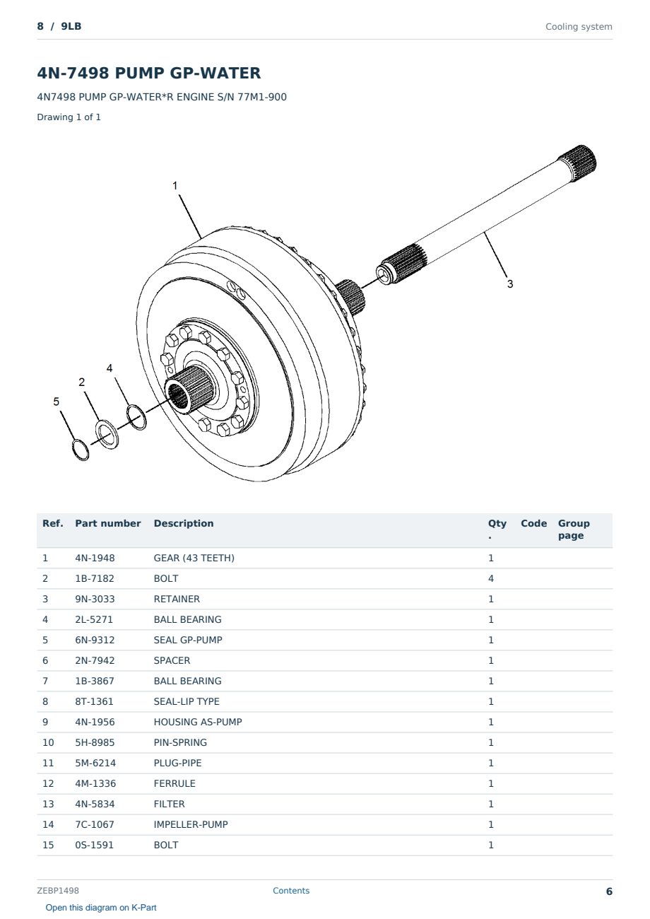 Caterpillar 8 S/N 9LB Partsbook ZEBP1498 (English) - sample page 6 of 10 Caterpillar 8 S/N 9LB Partsbook ZEBP1498 (English) - sample page 6 of 10