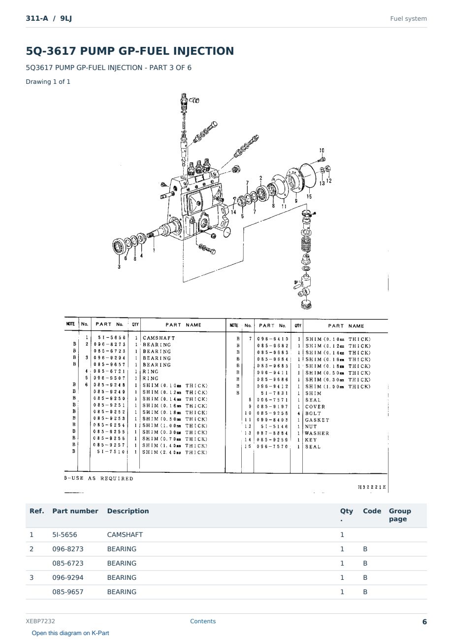 Caterpillar 311-A S/N 9LJ Partsbook XEBP7232 (English) - sample page 6 of 10 Caterpillar 311-A S/N 9LJ Partsbook XEBP7232 (English) - sample page 6 of 10
