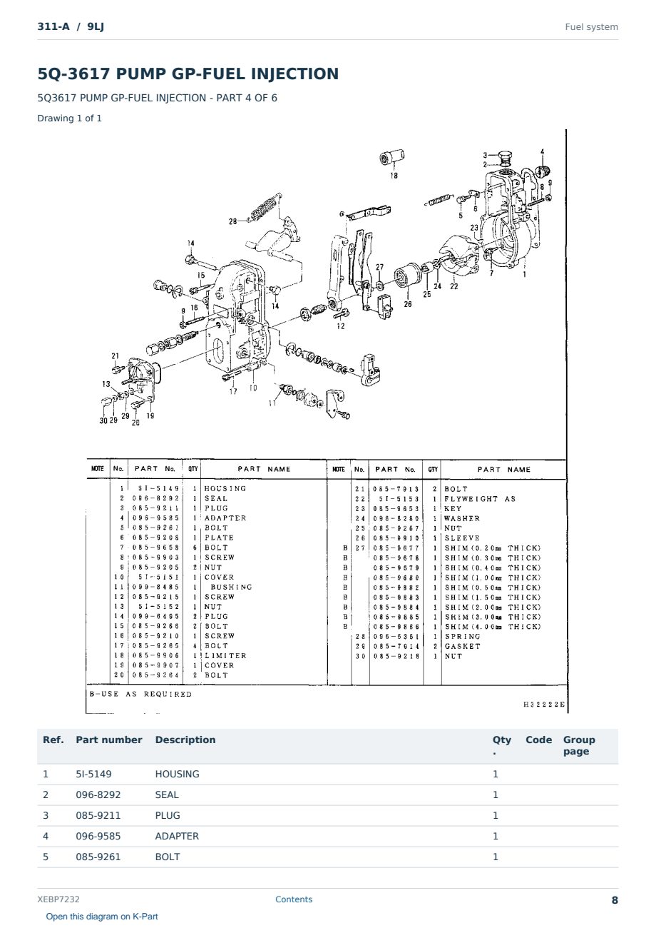 Caterpillar 311-A S/N 9LJ Partsbook XEBP7232 (English) - sample page 8 of 10 Caterpillar 311-A S/N 9LJ Partsbook XEBP7232 (English) - sample page 8 of 10