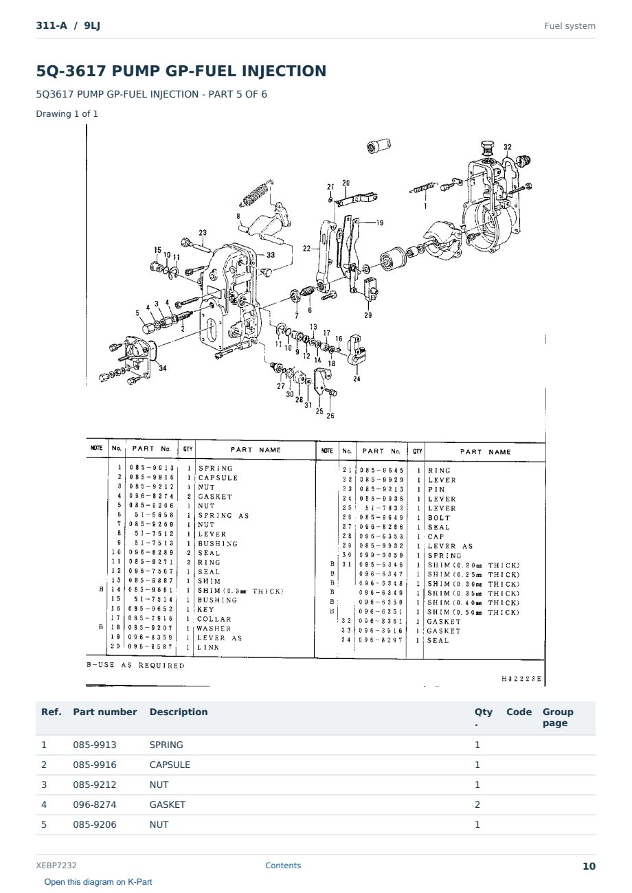 Caterpillar 311-A S/N 9LJ Partsbook XEBP7232 (English) - sample page 10 of 10 Caterpillar 311-A S/N 9LJ Partsbook XEBP7232 (English) - sample page 10 of 10
