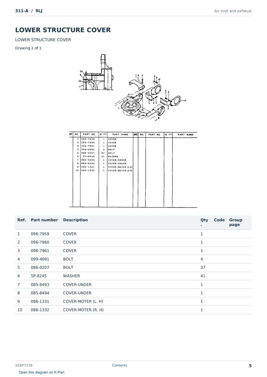 Caterpillar 311-A S/N 9LJ Partsbook XEBP7236 (English) - sample page 5 of 10 Caterpillar 311-A S/N 9LJ Partsbook XEBP7236 (English) - sample page 5 of 10