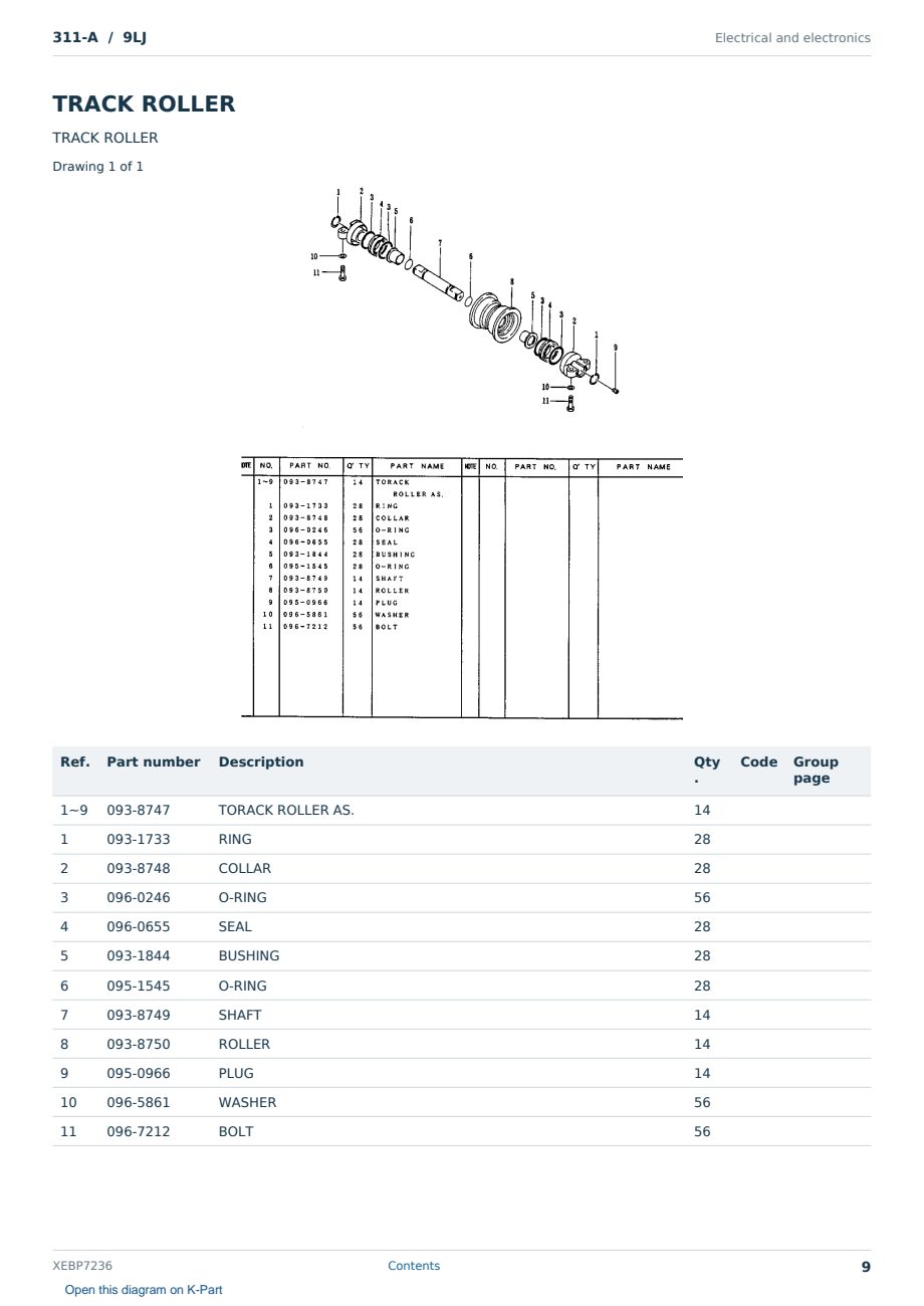 Caterpillar 311-A S/N 9LJ Partsbook XEBP7236 (English) - sample page 9 of 10 Caterpillar 311-A S/N 9LJ Partsbook XEBP7236 (English) - sample page 9 of 10