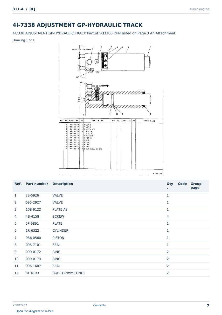 Caterpillar 311-A S/N 9LJ Partsbook XEBP7237 (English) - sample page 7 of 10 Caterpillar 311-A S/N 9LJ Partsbook XEBP7237 (English) - sample page 7 of 10
