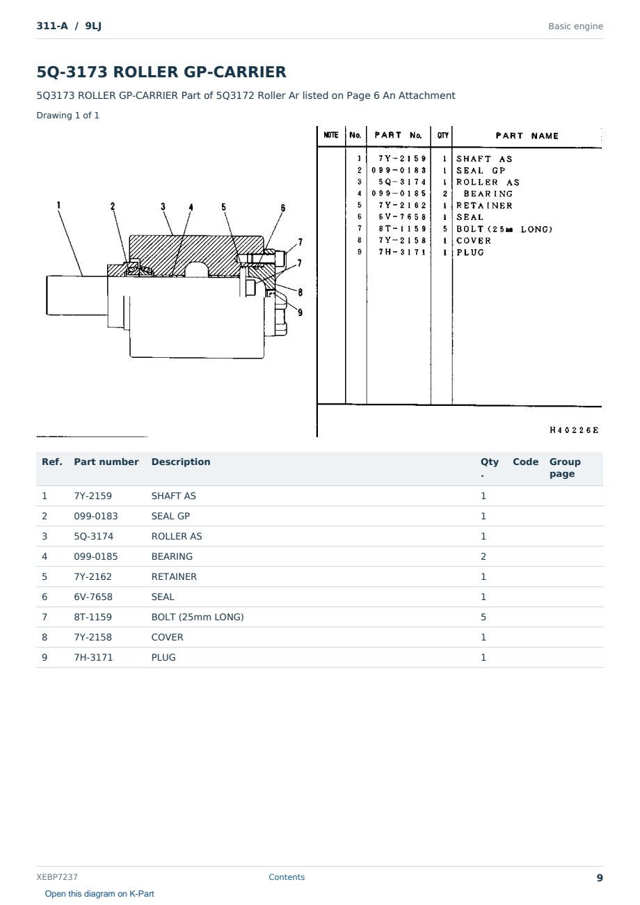 Caterpillar 311-A S/N 9LJ Partsbook XEBP7237 (English) - sample page 9 of 10 Caterpillar 311-A S/N 9LJ Partsbook XEBP7237 (English) - sample page 9 of 10