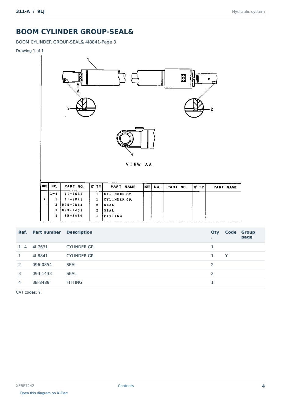 Caterpillar 311-A S/N 9LJ Partsbook XEBP7242 (English) - sample page 4 of 10 Caterpillar 311-A S/N 9LJ Partsbook XEBP7242 (English) - sample page 4 of 10
