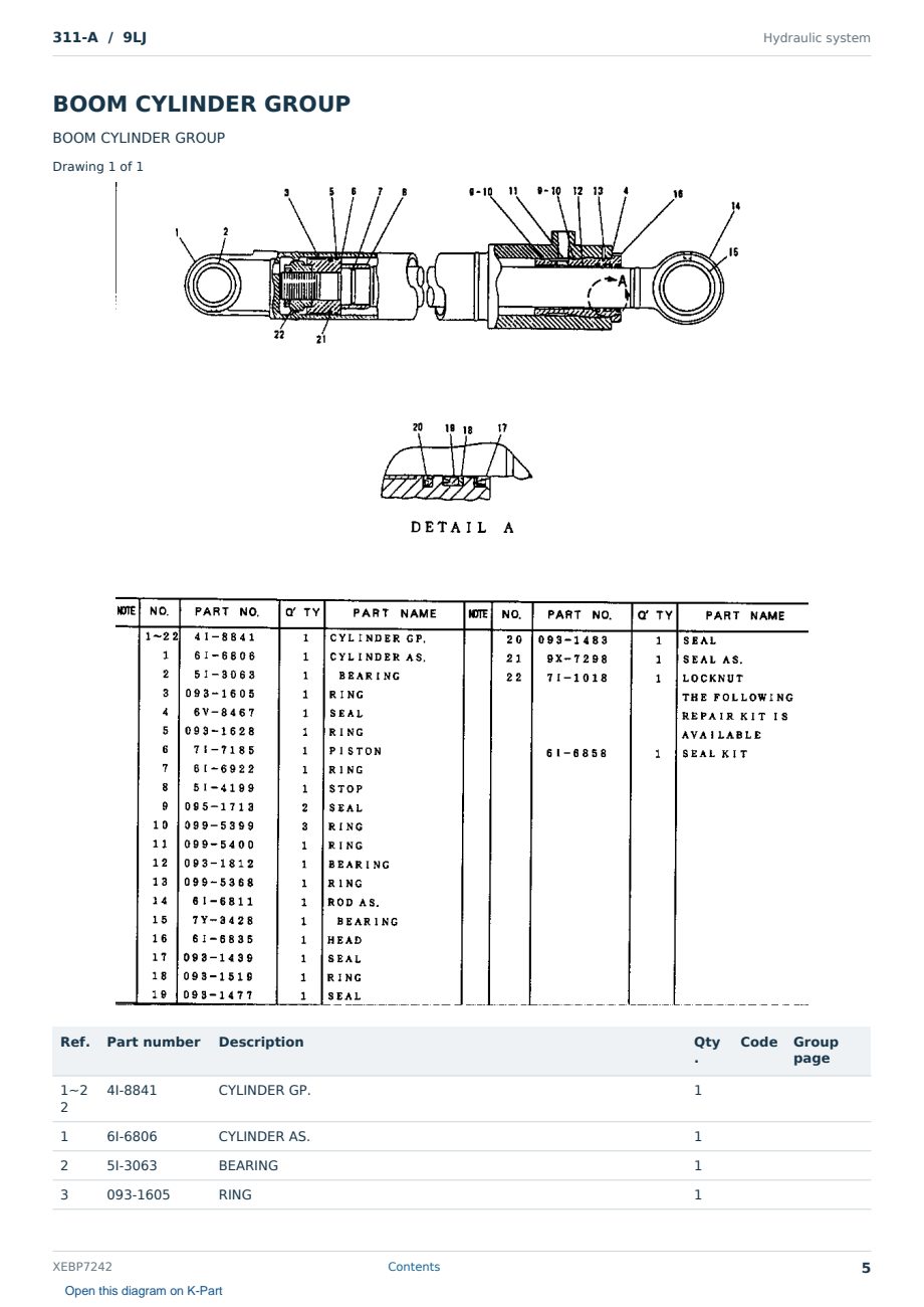 Caterpillar 311-A S/N 9LJ Partsbook XEBP7242 (English) - sample page 5 of 10 Caterpillar 311-A S/N 9LJ Partsbook XEBP7242 (English) - sample page 5 of 10