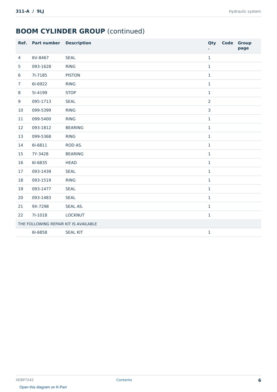 Caterpillar 311-A S/N 9LJ Partsbook XEBP7242 (English) - sample page 6 of 10 Caterpillar 311-A S/N 9LJ Partsbook XEBP7242 (English) - sample page 6 of 10