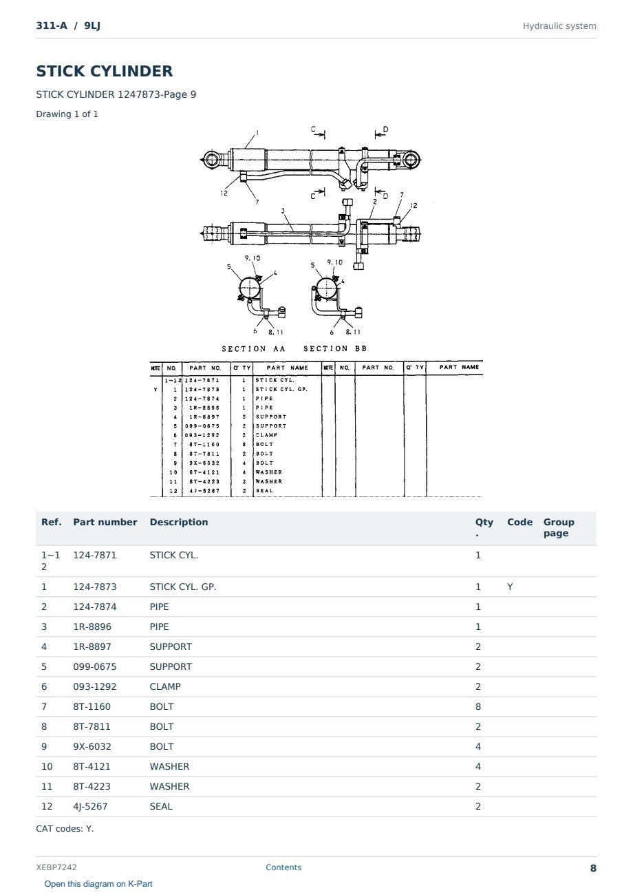 Caterpillar 311-A S/N 9LJ Partsbook XEBP7242 (English) - sample page 8 of 10 Caterpillar 311-A S/N 9LJ Partsbook XEBP7242 (English) - sample page 8 of 10