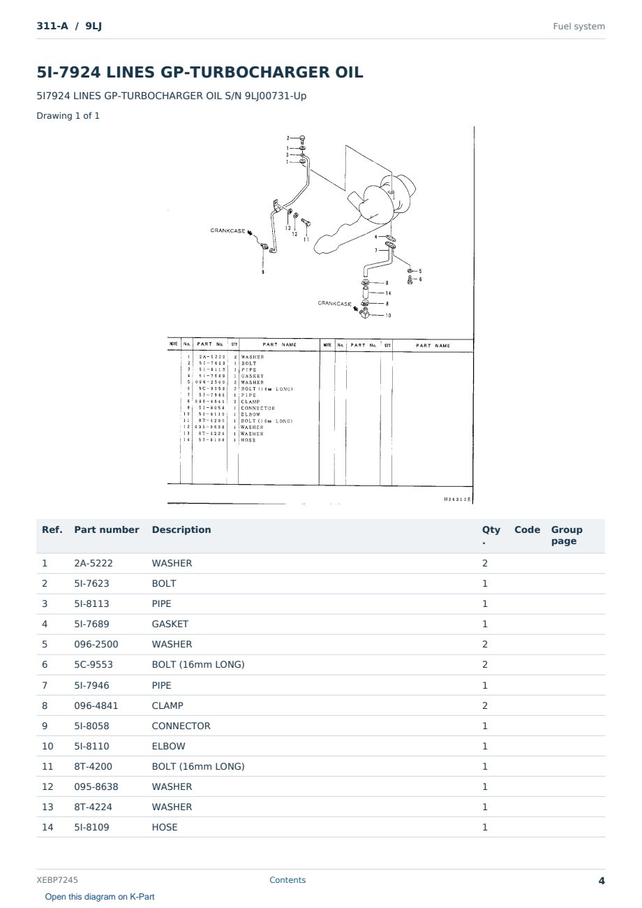 Caterpillar 311-A S/N 9LJ Partsbook XEBP7245 (English) - sample page 4 of 10 Caterpillar 311-A S/N 9LJ Partsbook XEBP7245 (English) - sample page 4 of 10