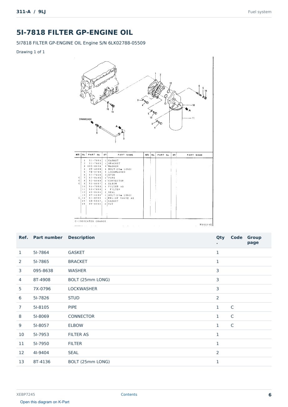 Caterpillar 311-A S/N 9LJ Partsbook XEBP7245 (English) - sample page 6 of 10 Caterpillar 311-A S/N 9LJ Partsbook XEBP7245 (English) - sample page 6 of 10