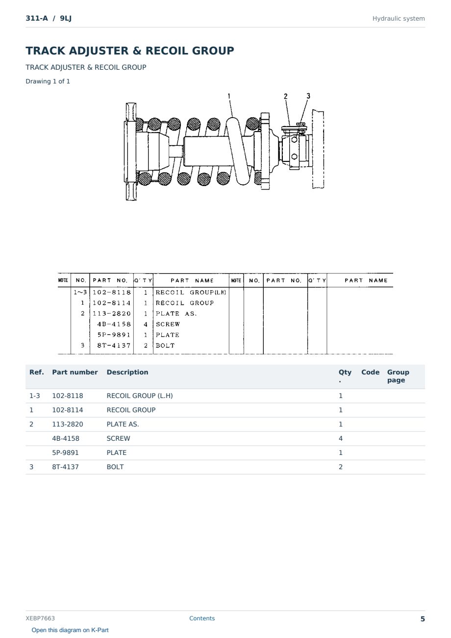 Caterpillar 311-A S/N 9LJ Partsbook XEBP7663 (English) - sample page 5 of 10 Caterpillar 311-A S/N 9LJ Partsbook XEBP7663 (English) - sample page 5 of 10