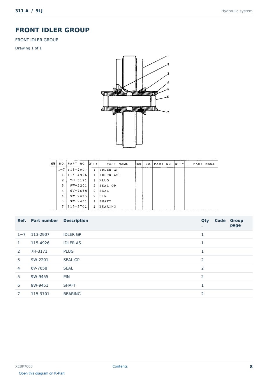 Caterpillar 311-A S/N 9LJ Partsbook XEBP7663 (English) - sample page 8 of 10 Caterpillar 311-A S/N 9LJ Partsbook XEBP7663 (English) - sample page 8 of 10