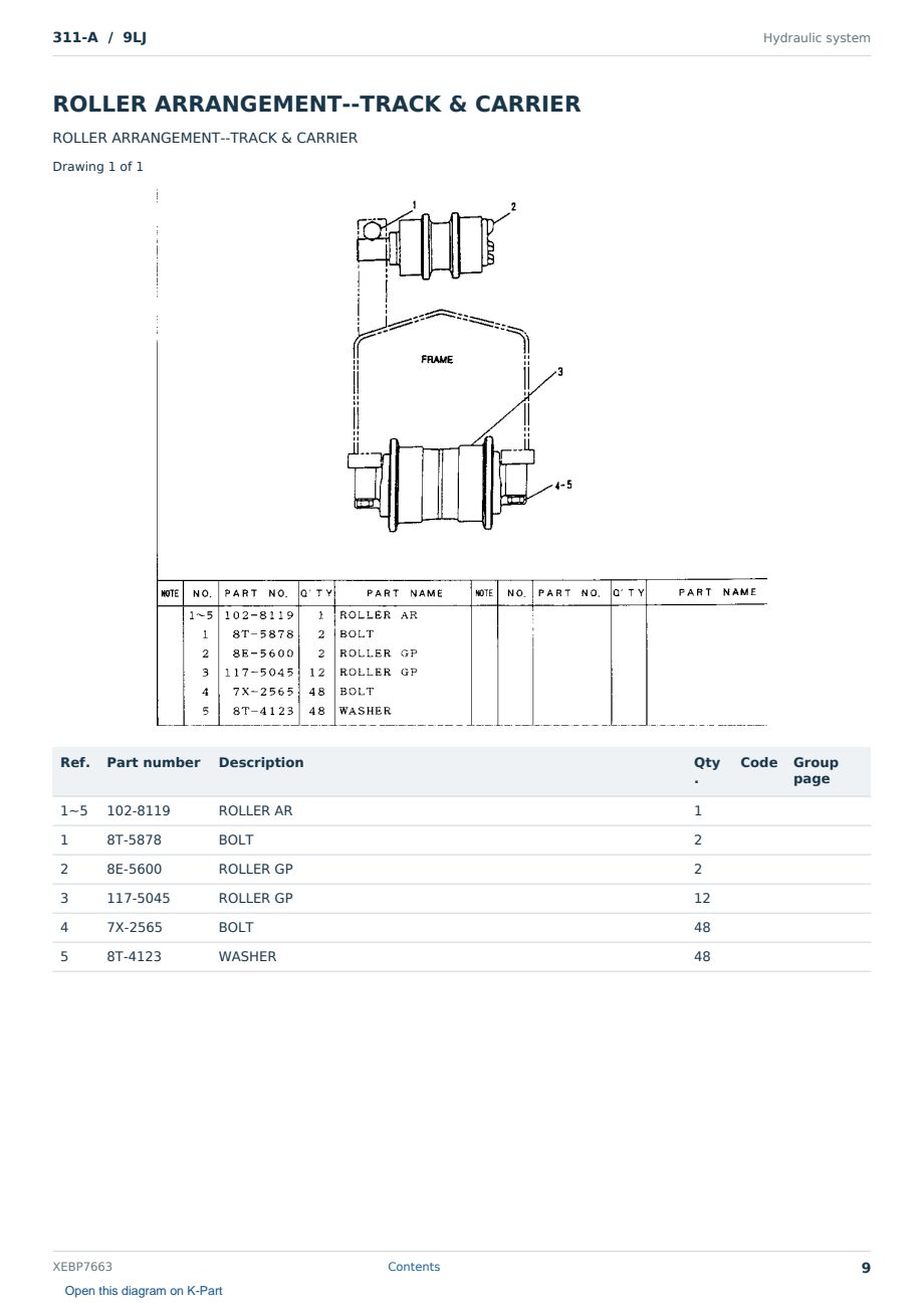 Caterpillar 311-A S/N 9LJ Partsbook XEBP7663 (English) - sample page 9 of 10 Caterpillar 311-A S/N 9LJ Partsbook XEBP7663 (English) - sample page 9 of 10