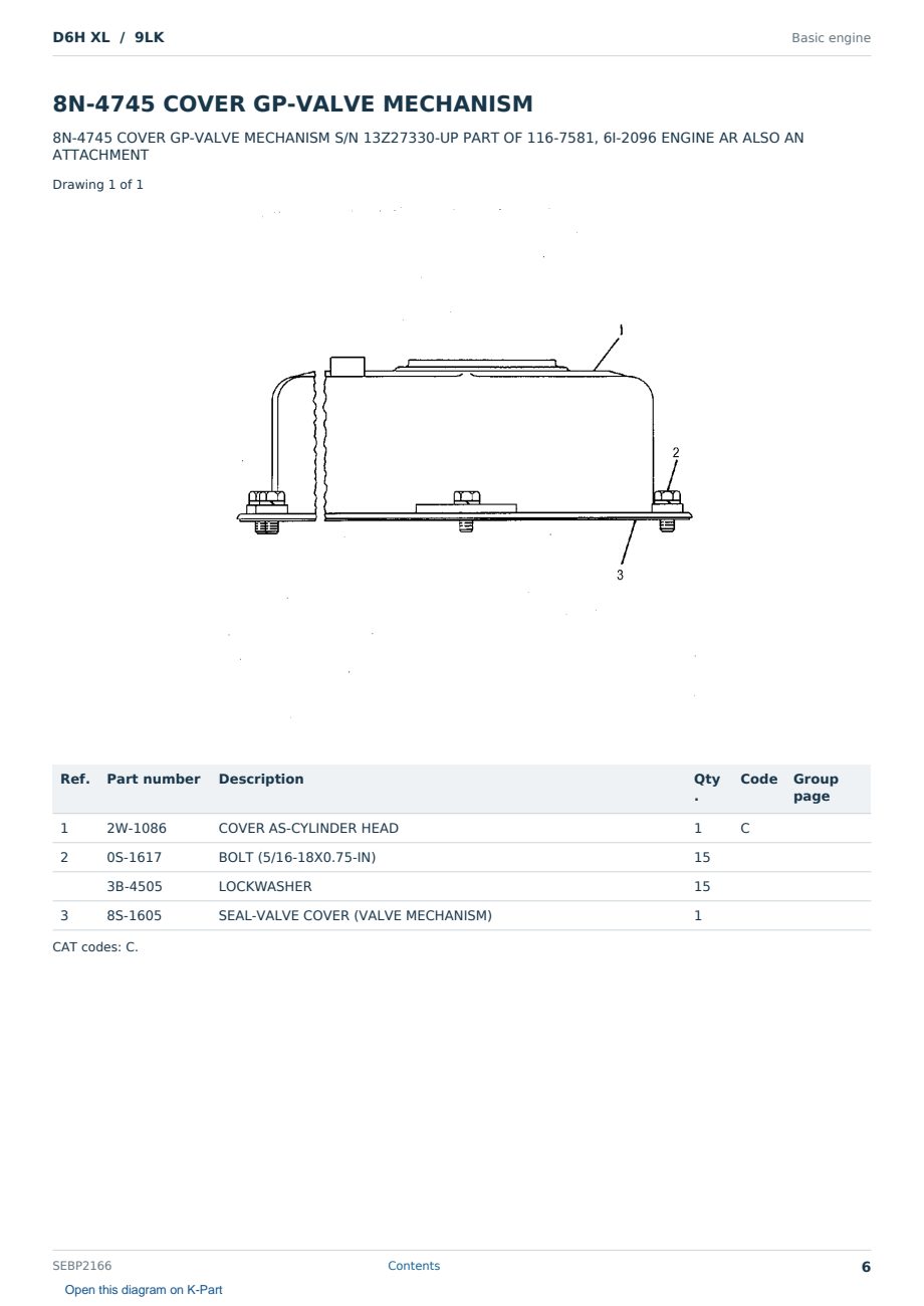 Caterpillar D6H XL S/N 9LK Partsbook SEBP2166 (English) - sample page 6 of 10 Caterpillar D6H XL S/N 9LK Partsbook SEBP2166 (English) - sample page 6 of 10