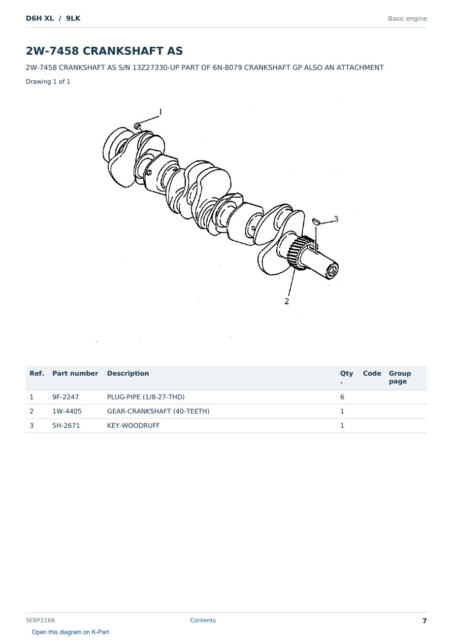 Caterpillar D6H XL S/N 9LK Partsbook SEBP2166 (English) - sample page 7 of 10 Caterpillar D6H XL S/N 9LK Partsbook SEBP2166 (English) - sample page 7 of 10