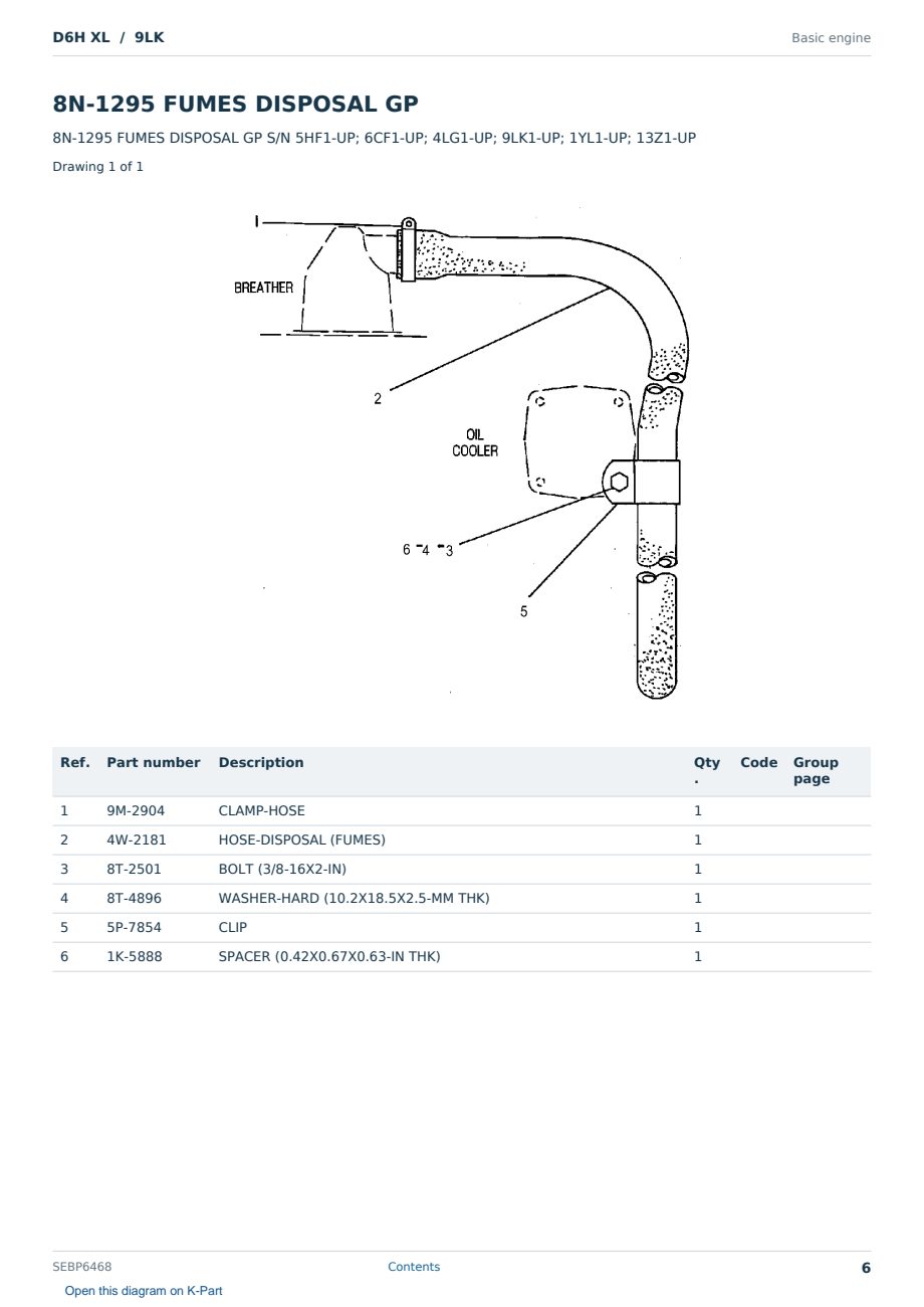 Caterpillar D6H XL S/N 9LK Partsbook SEBP6468 (English) - sample page 6 of 10 Caterpillar D6H XL S/N 9LK Partsbook SEBP6468 (English) - sample page 6 of 10