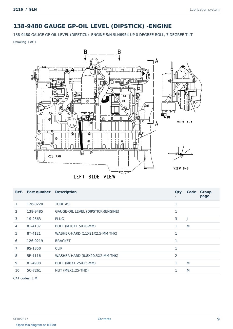 Caterpillar 3116 S/N 9LN Partsbook SEBP2377 (English) - sample page 9 of 10 Caterpillar 3116 S/N 9LN Partsbook SEBP2377 (English) - sample page 9 of 10