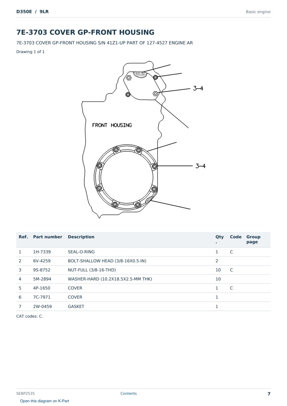 Caterpillar D350E S/N 9LR Partsbook SEBP2535 (English) - sample page 7 of 10 Caterpillar D350E S/N 9LR Partsbook SEBP2535 (English) - sample page 7 of 10