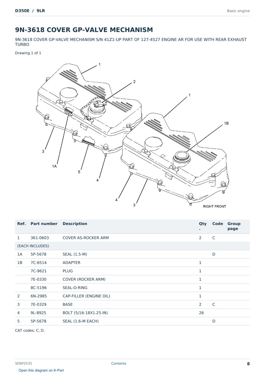 Caterpillar D350E S/N 9LR Partsbook SEBP2535 (English) - sample page 8 of 10 Caterpillar D350E S/N 9LR Partsbook SEBP2535 (English) - sample page 8 of 10