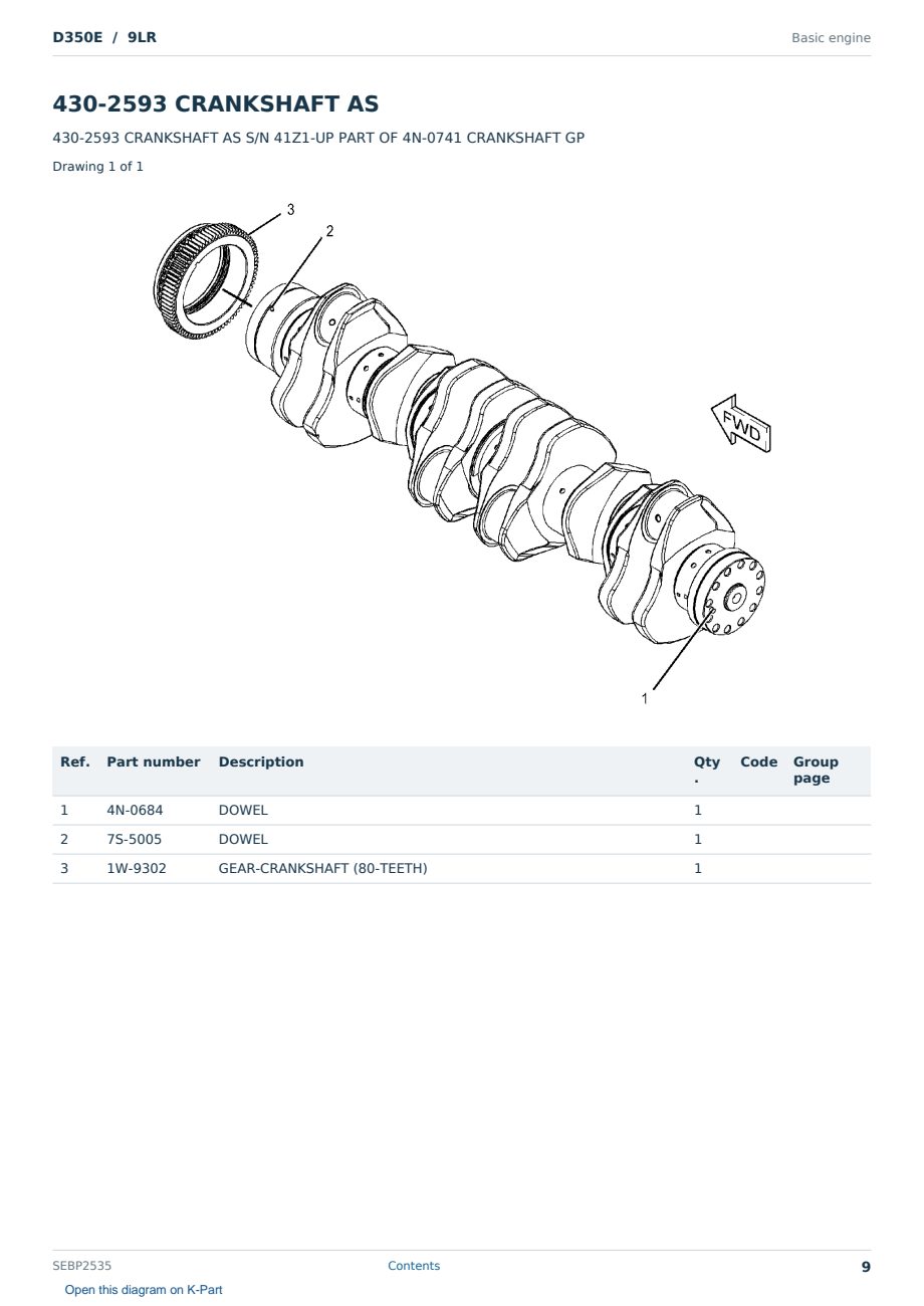 Caterpillar D350E S/N 9LR Partsbook SEBP2535 (English) - sample page 9 of 10 Caterpillar D350E S/N 9LR Partsbook SEBP2535 (English) - sample page 9 of 10