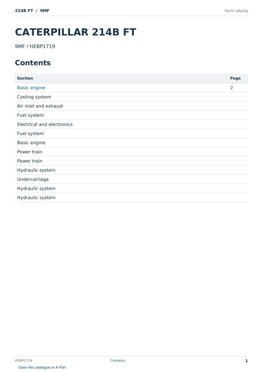 Caterpillar 214B FT S/N 9MF Partsbook HEBP1719 (English) - sample page 1 of 10 Caterpillar 214B FT S/N 9MF Partsbook HEBP1719 (English) - sample page 1 of 10