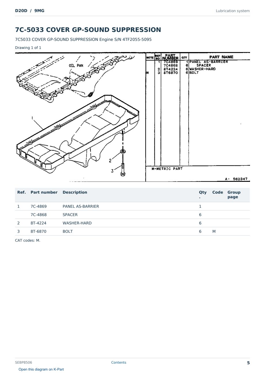 Caterpillar D20D S/N 9MG Partsbook SEBP8506 (English) - sample page 5 of 10 Caterpillar D20D S/N 9MG Partsbook SEBP8506 (English) - sample page 5 of 10