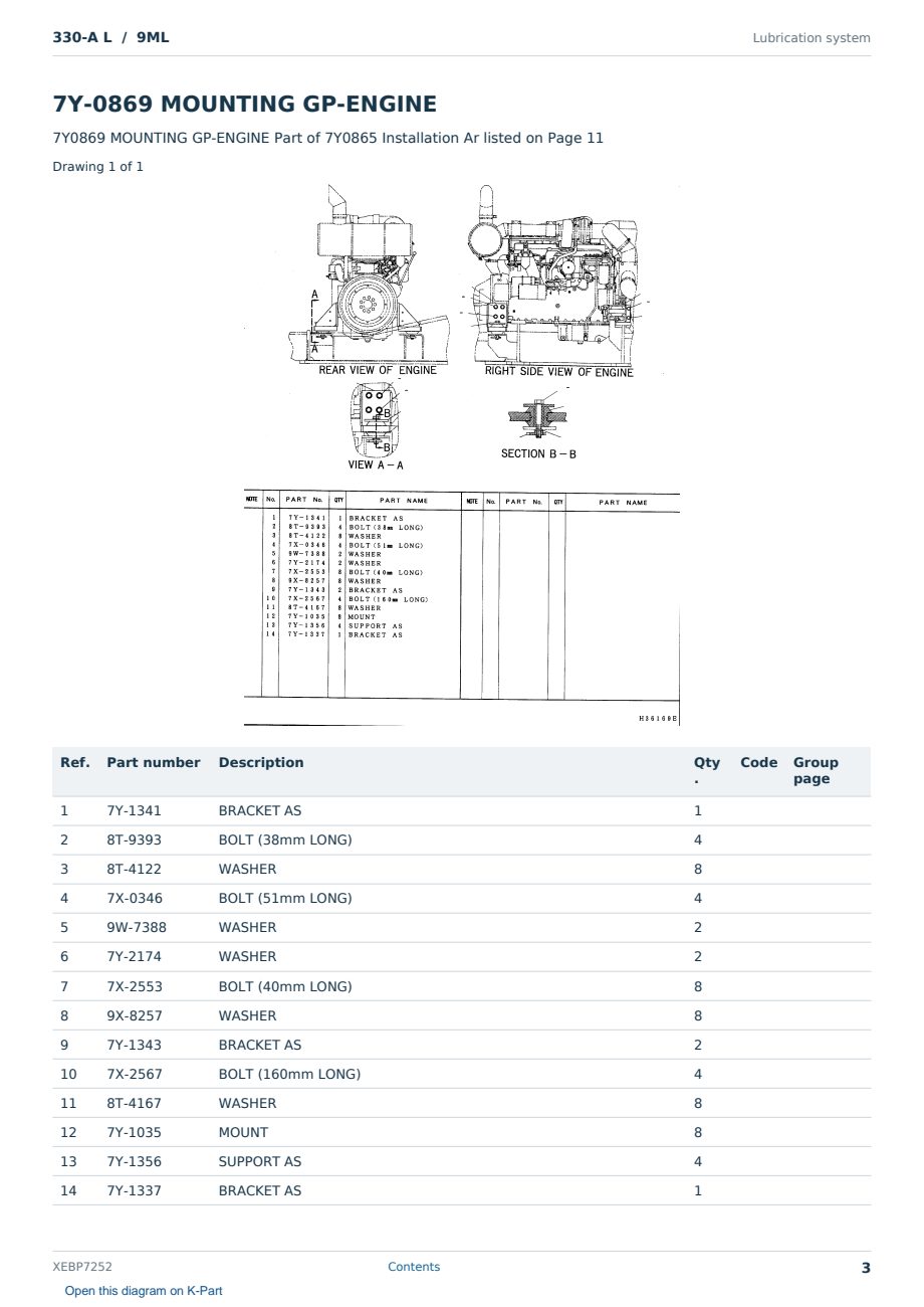 Caterpillar 330-A L S/N 9ML Partsbook XEBP7252 (English) - sample page 3 of 10 Caterpillar 330-A L S/N 9ML Partsbook XEBP7252 (English) - sample page 3 of 10