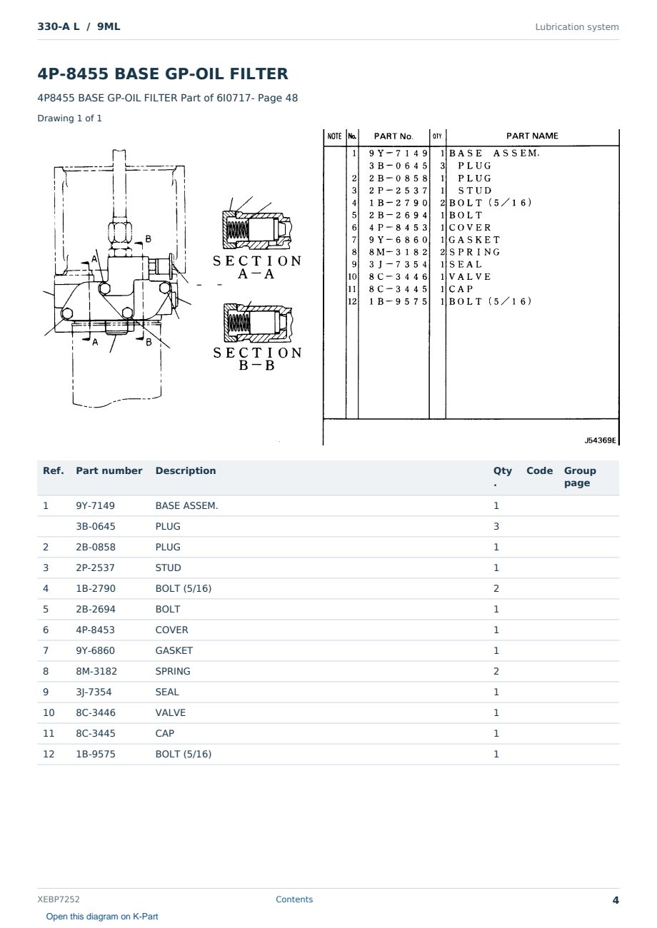 Caterpillar 330-A L S/N 9ML Partsbook XEBP7252 (English) - sample page 4 of 10 Caterpillar 330-A L S/N 9ML Partsbook XEBP7252 (English) - sample page 4 of 10