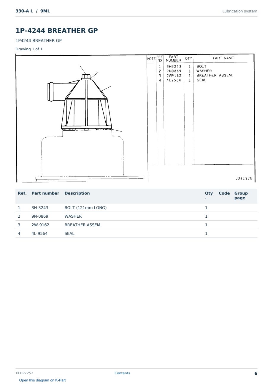 Caterpillar 330-A L S/N 9ML Partsbook XEBP7252 (English) - sample page 6 of 10 Caterpillar 330-A L S/N 9ML Partsbook XEBP7252 (English) - sample page 6 of 10