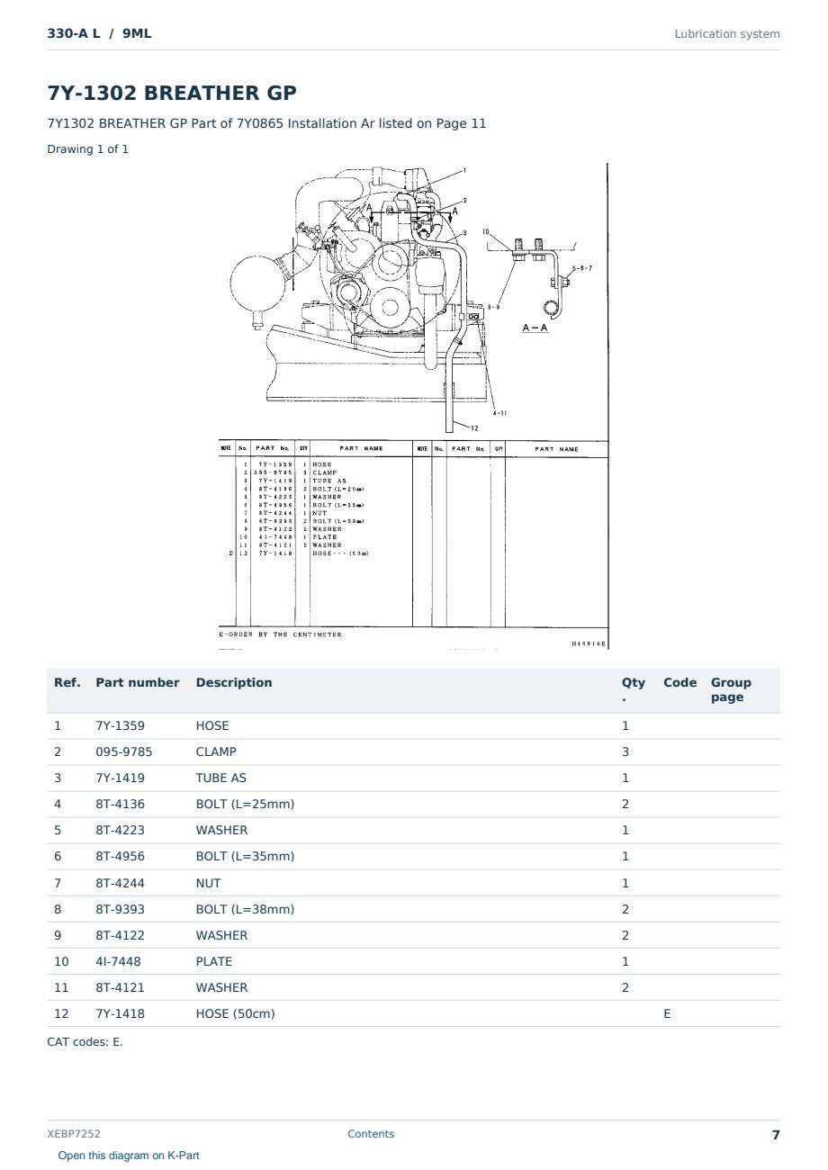 Caterpillar 330-A L S/N 9ML Partsbook XEBP7252 (English) - sample page 7 of 10 Caterpillar 330-A L S/N 9ML Partsbook XEBP7252 (English) - sample page 7 of 10