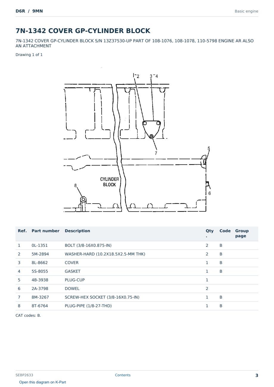 Caterpillar D6R S/N 9MN Partsbook SEBP2633 (English) - sample page 3 of 10 Caterpillar D6R S/N 9MN Partsbook SEBP2633 (English) - sample page 3 of 10