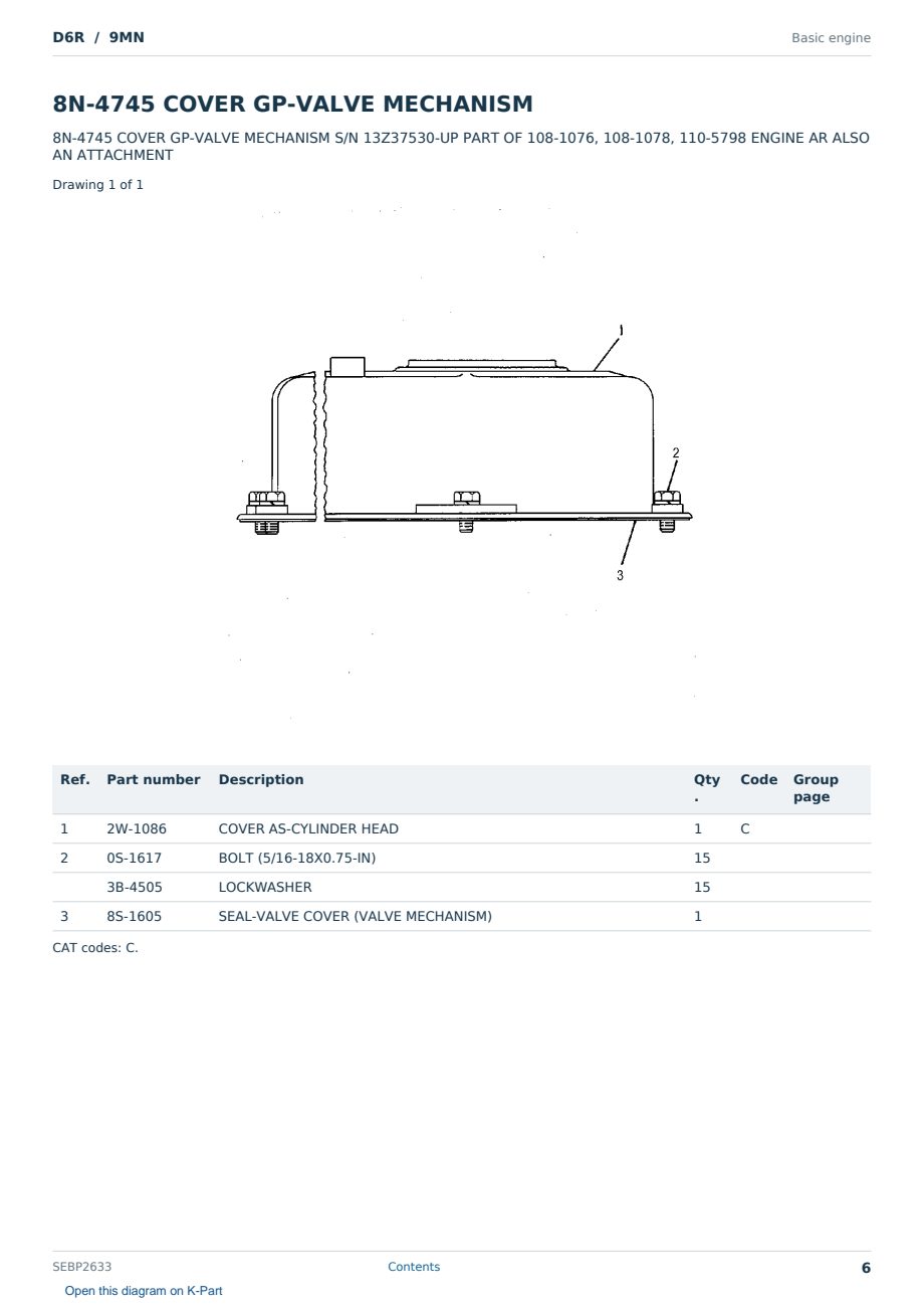 Caterpillar D6R S/N 9MN Partsbook SEBP2633 (English) - sample page 6 of 10 Caterpillar D6R S/N 9MN Partsbook SEBP2633 (English) - sample page 6 of 10