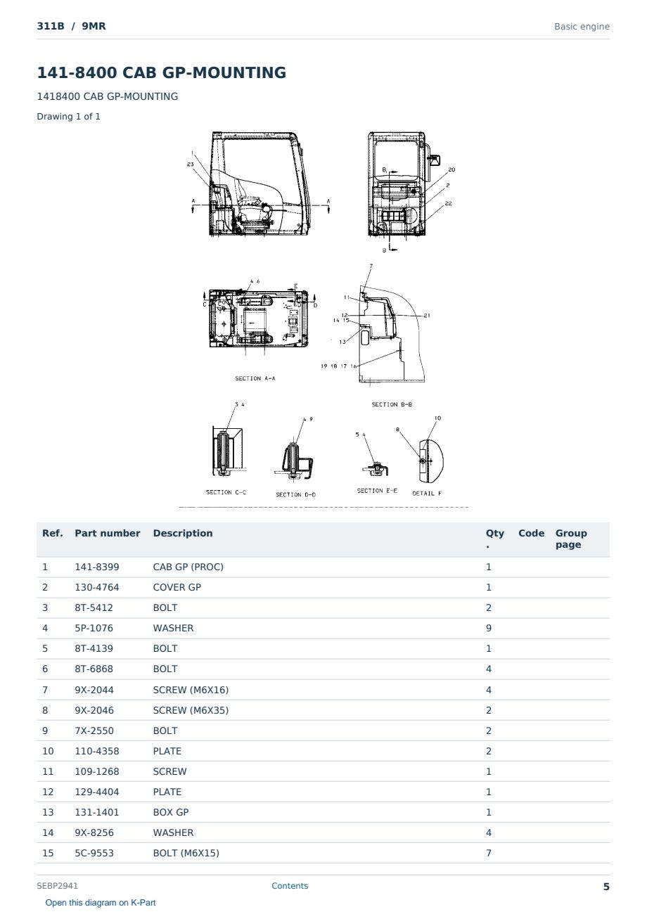 Caterpillar 311B S/N 9MR Partsbook SEBP2941 (English) - sample page 5 of 10 Caterpillar 311B S/N 9MR Partsbook SEBP2941 (English) - sample page 5 of 10