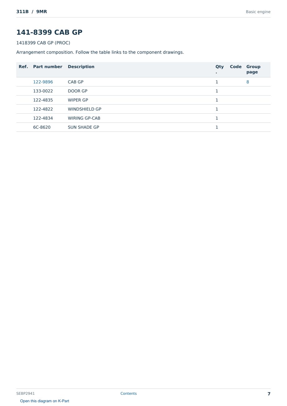 Caterpillar 311B S/N 9MR Partsbook SEBP2941 (English) - sample page 7 of 10 Caterpillar 311B S/N 9MR Partsbook SEBP2941 (English) - sample page 7 of 10