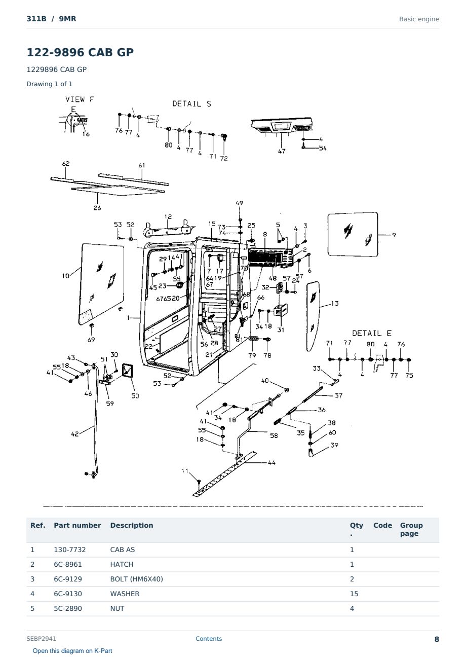 Caterpillar 311B S/N 9MR Partsbook SEBP2941 (English) - sample page 8 of 10 Caterpillar 311B S/N 9MR Partsbook SEBP2941 (English) - sample page 8 of 10