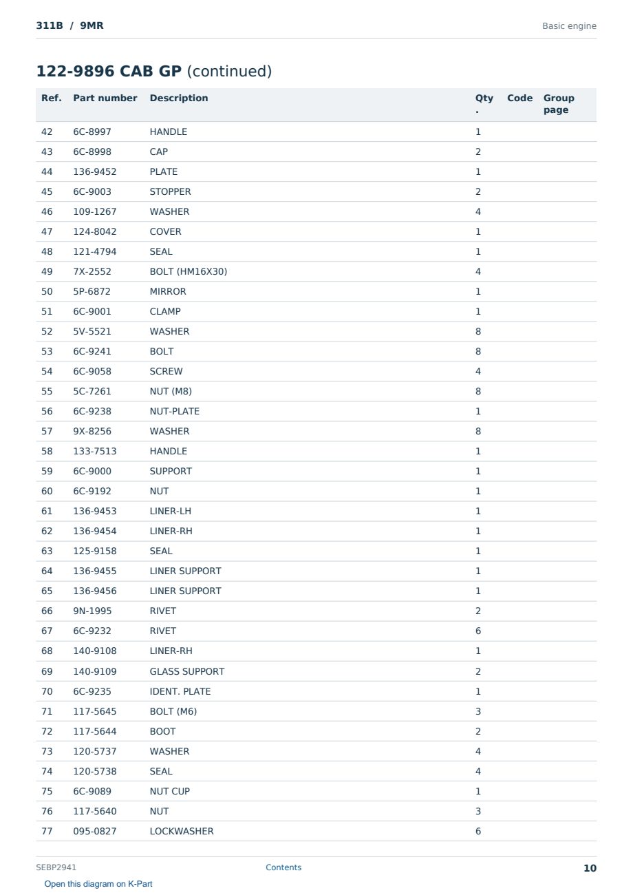 Caterpillar 311B S/N 9MR Partsbook SEBP2941 (English) - sample page 10 of 10 Caterpillar 311B S/N 9MR Partsbook SEBP2941 (English) - sample page 10 of 10