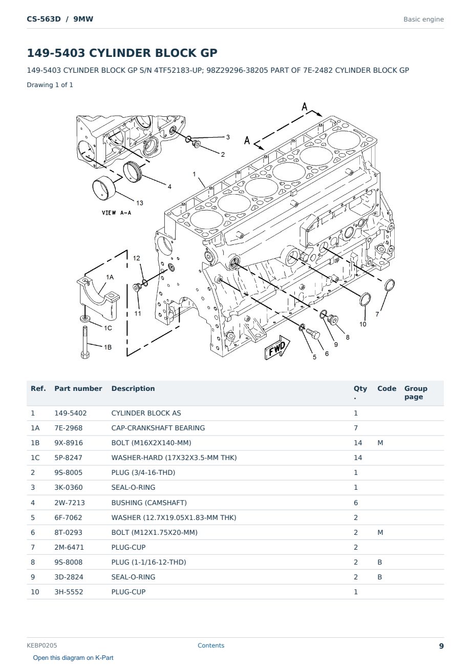Caterpillar CS-563D S/N 9MW Partsbook KEBP0205 (English) - sample page 9 of 10 Caterpillar CS-563D S/N 9MW Partsbook KEBP0205 (English) - sample page 9 of 10