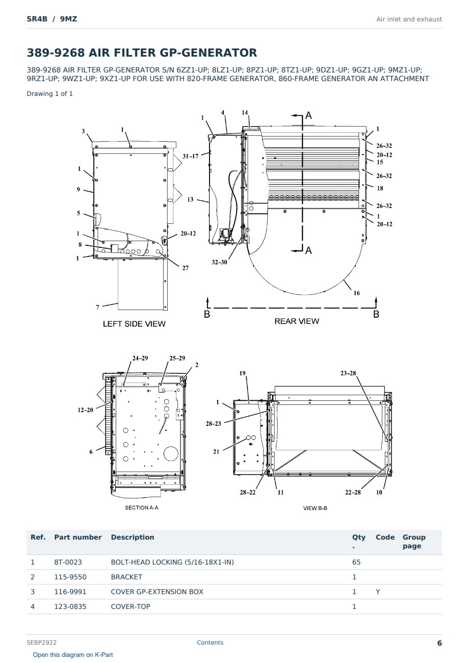 Caterpillar SR4B S/N 9MZ Partsbook SEBP2922 (English) - sample page 6 of 10 Caterpillar SR4B S/N 9MZ Partsbook SEBP2922 (English) - sample page 6 of 10