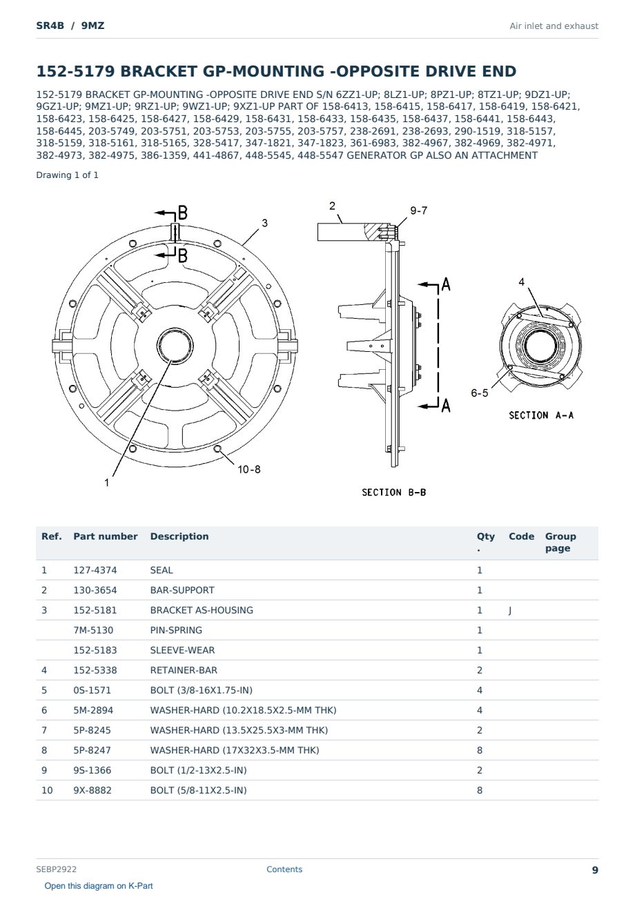 Caterpillar SR4B S/N 9MZ Partsbook SEBP2922 (English) - sample page 9 of 10 Caterpillar SR4B S/N 9MZ Partsbook SEBP2922 (English) - sample page 9 of 10