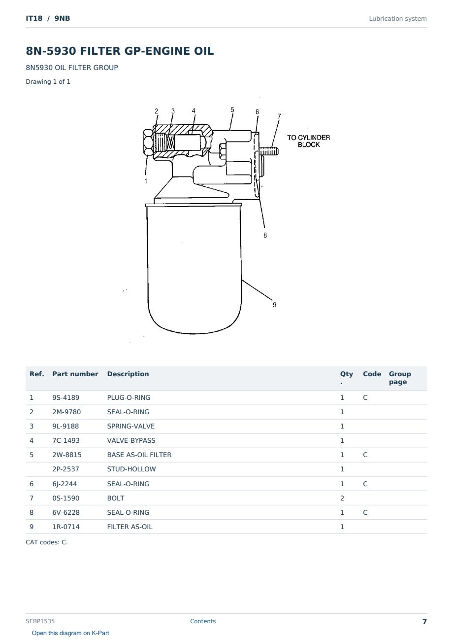 Caterpillar IT18 S/N 9NB Partsbook SEBP1535 (English) - sample page 7 of 10 Caterpillar IT18 S/N 9NB Partsbook SEBP1535 (English) - sample page 7 of 10