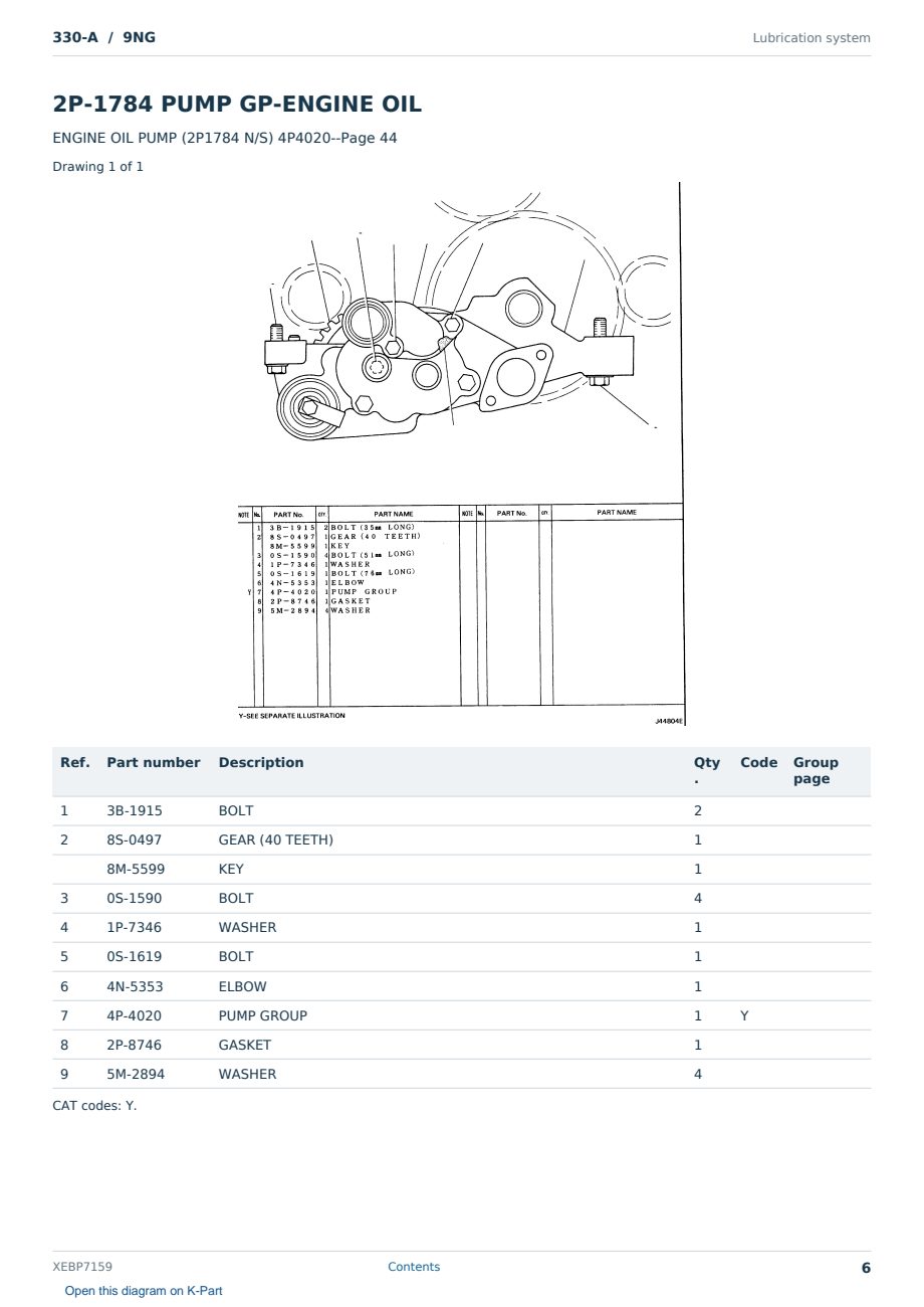 Caterpillar 330-A S/N 9NG Partsbook XEBP7159 (English) - sample page 6 of 10 Caterpillar 330-A S/N 9NG Partsbook XEBP7159 (English) - sample page 6 of 10