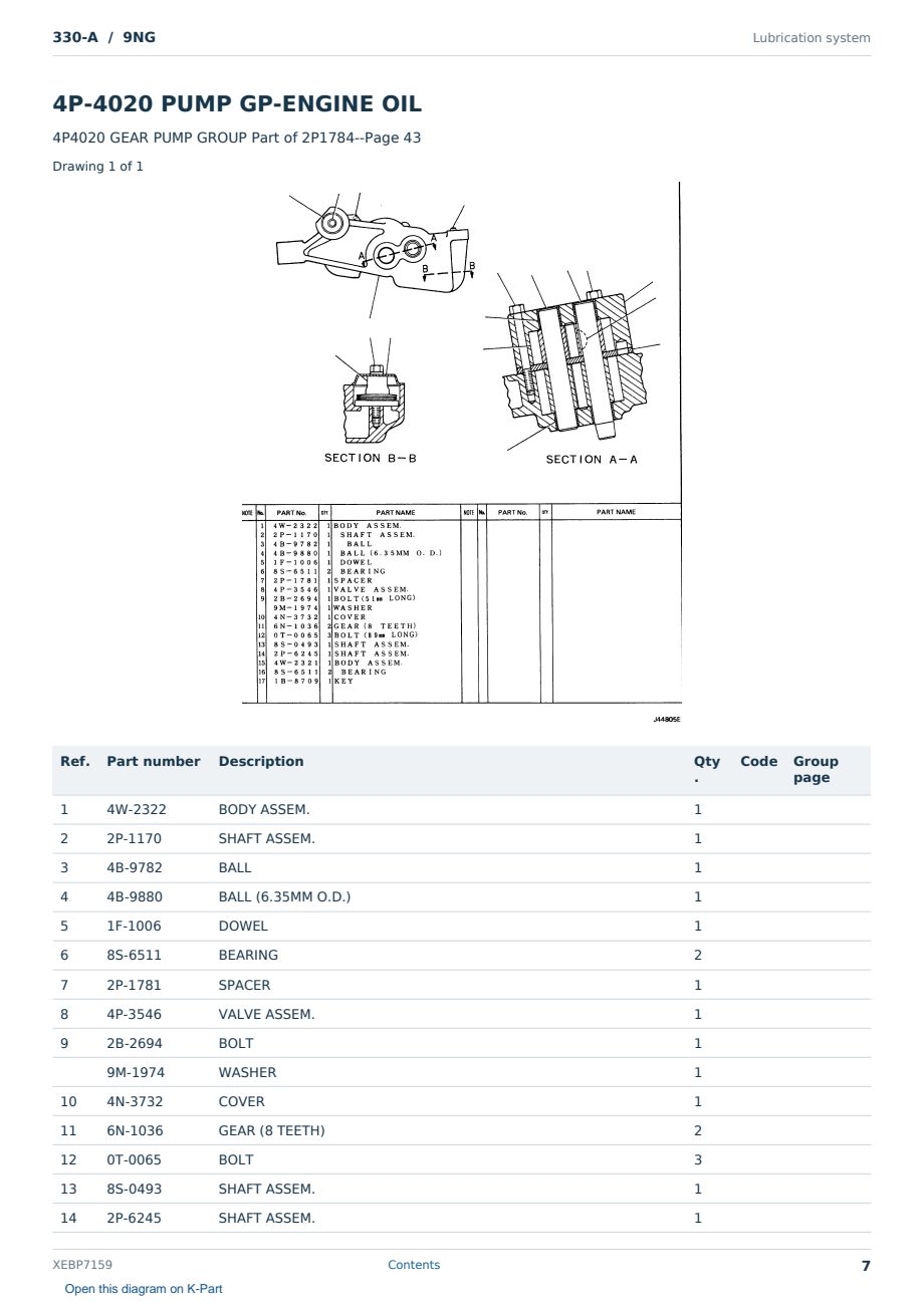 Caterpillar 330-A S/N 9NG Partsbook XEBP7159 (English) - sample page 7 of 10 Caterpillar 330-A S/N 9NG Partsbook XEBP7159 (English) - sample page 7 of 10