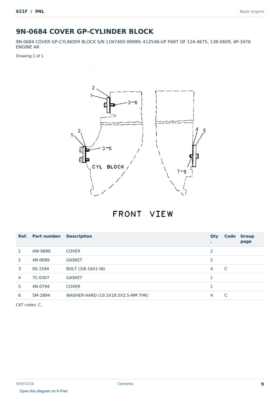 Caterpillar 621F S/N 9NL Partsbook SEBP2256 (English) - sample page 9 of 10 Caterpillar 621F S/N 9NL Partsbook SEBP2256 (English) - sample page 9 of 10