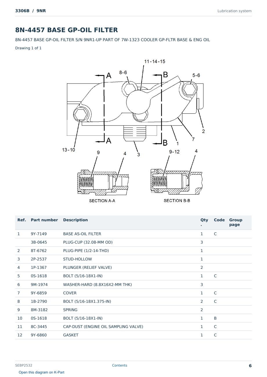 Caterpillar 3306B S/N 9NR Partsbook SEBP2532 (English) - sample page 6 of 10 Caterpillar 3306B S/N 9NR Partsbook SEBP2532 (English) - sample page 6 of 10