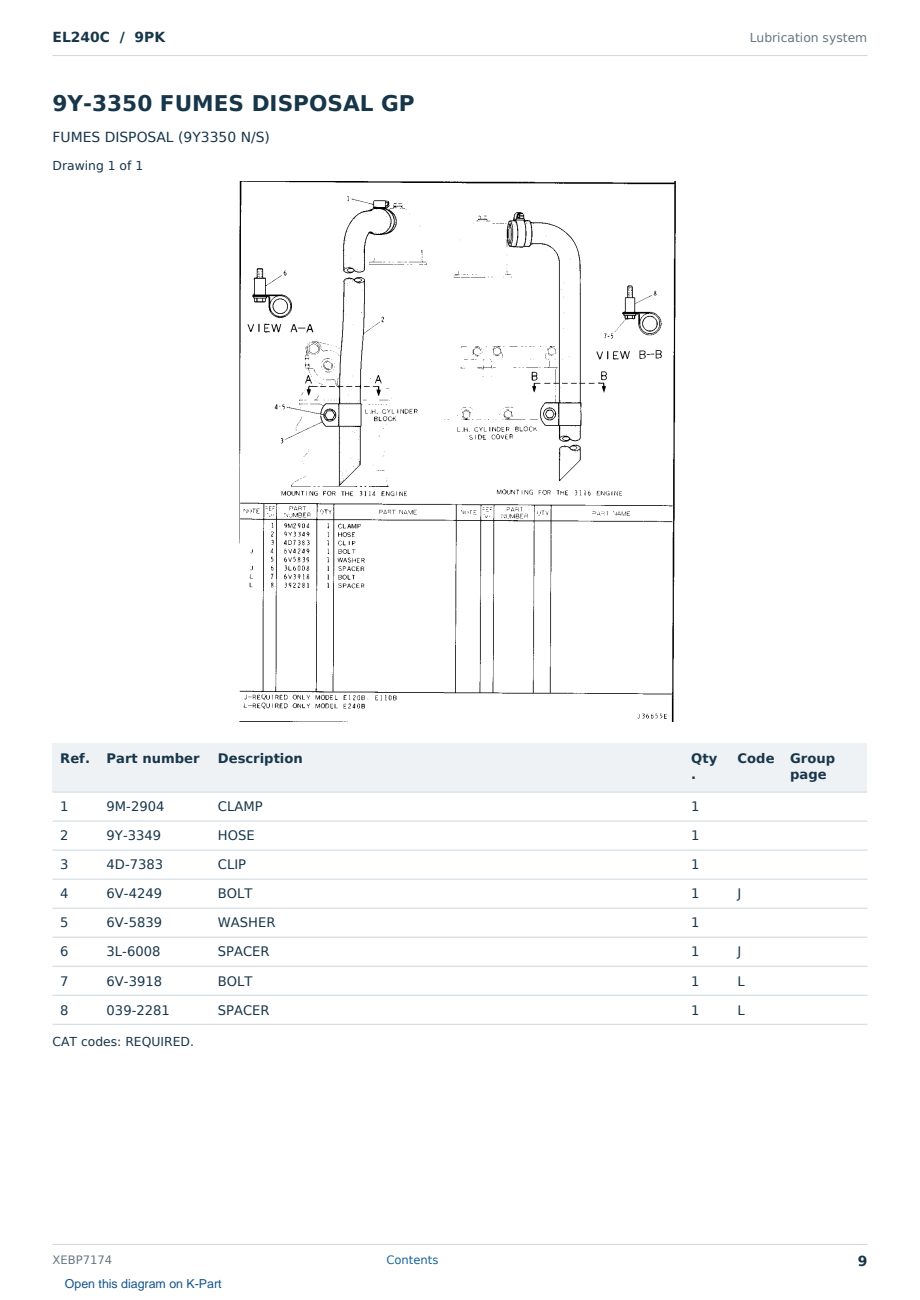 Caterpillar EL240C S/N 9PK Partsbook XEBP7174 (English) - sample page 9 of 10 Caterpillar EL240C S/N 9PK Partsbook XEBP7174 (English) - sample page 9 of 10