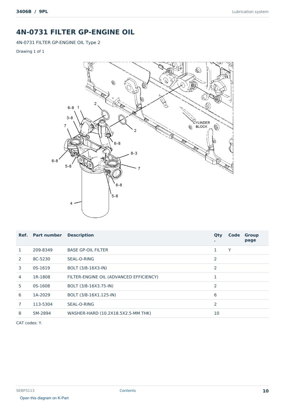 Caterpillar 3406B S/N 9PL Partsbook SEBP3113 (English) - sample page 10 of 10 Caterpillar 3406B S/N 9PL Partsbook SEBP3113 (English) - sample page 10 of 10