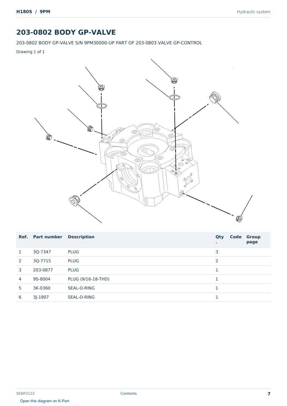Caterpillar H180S S/N 9PM Partsbook SEBP3122 (English) - sample page 7 of 10 Caterpillar H180S S/N 9PM Partsbook SEBP3122 (English) - sample page 7 of 10