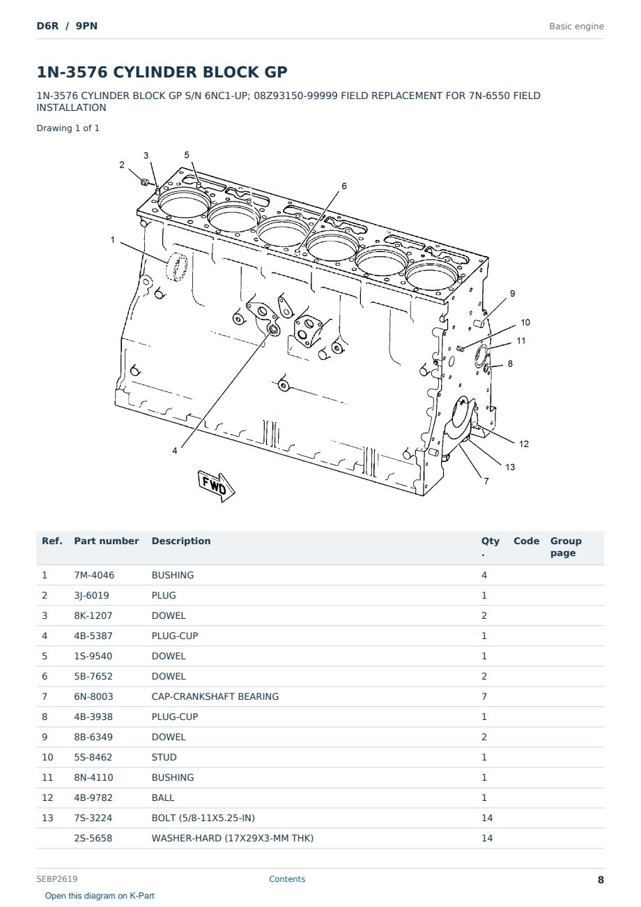 Caterpillar D6R S/N 9PN Partsbook SEBP2619 (English) - sample page 8 of 10 Caterpillar D6R S/N 9PN Partsbook SEBP2619 (English) - sample page 8 of 10