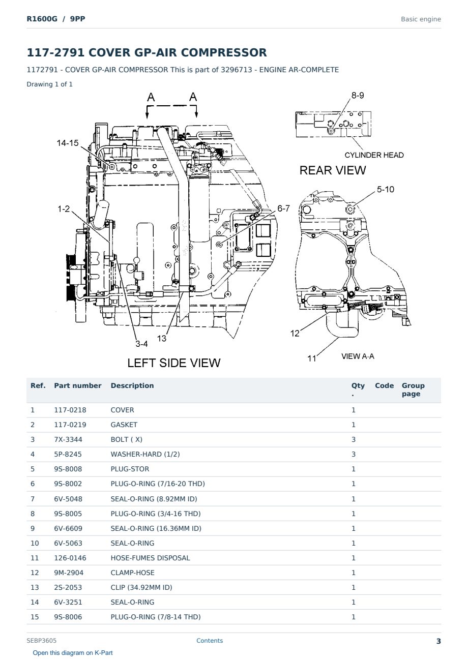 Caterpillar R1600G S/N 9PP Partsbook SEBP3605 (English) - sample page 3 of 10 Caterpillar R1600G S/N 9PP Partsbook SEBP3605 (English) - sample page 3 of 10