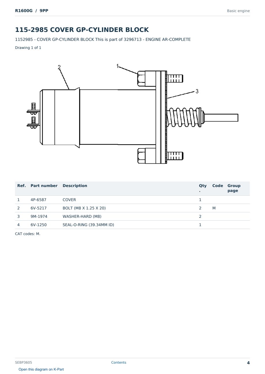 Caterpillar R1600G S/N 9PP Partsbook SEBP3605 (English) - sample page 4 of 10 Caterpillar R1600G S/N 9PP Partsbook SEBP3605 (English) - sample page 4 of 10